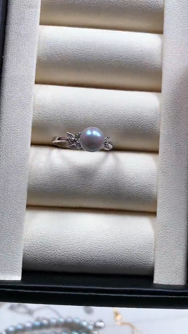 【闪购商品】海水珍珠戒指银S925镶嵌真多麻四叶草戒指