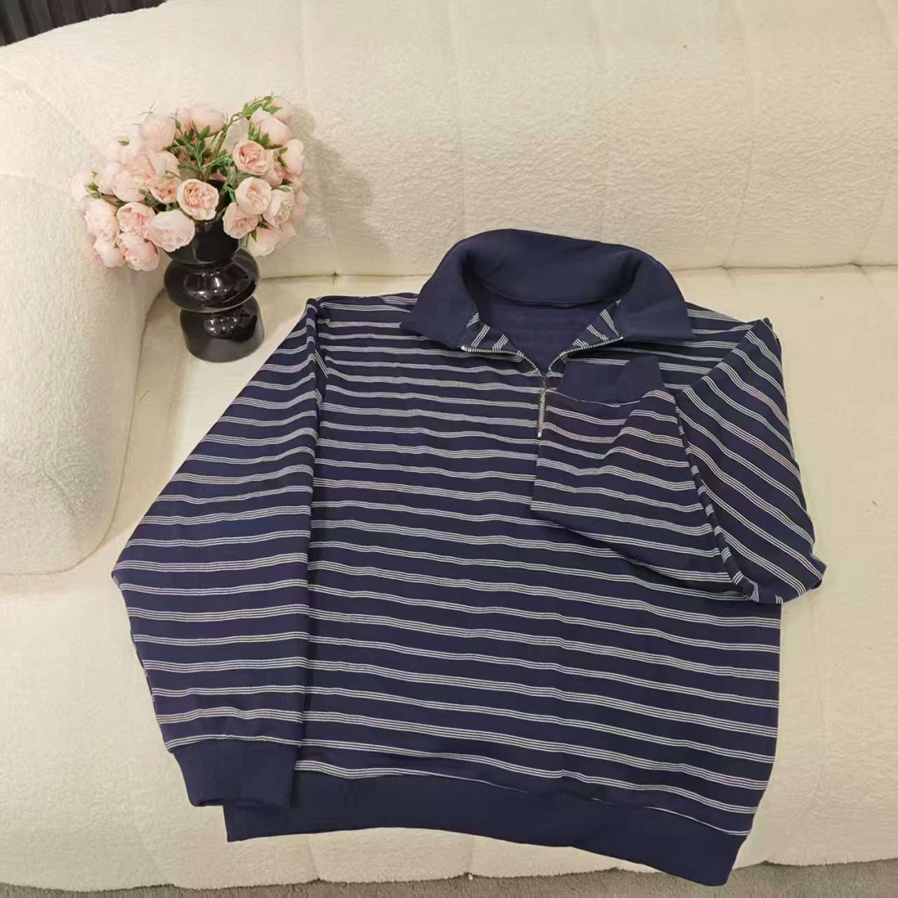 （非市场版）5801长袖条纹POLO衫拉链翻领设计百搭卫衣