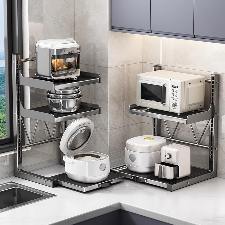 优勤电饭煲置物架多功能微波炉架子厨房电器台面可抽拉多层收纳架商品图