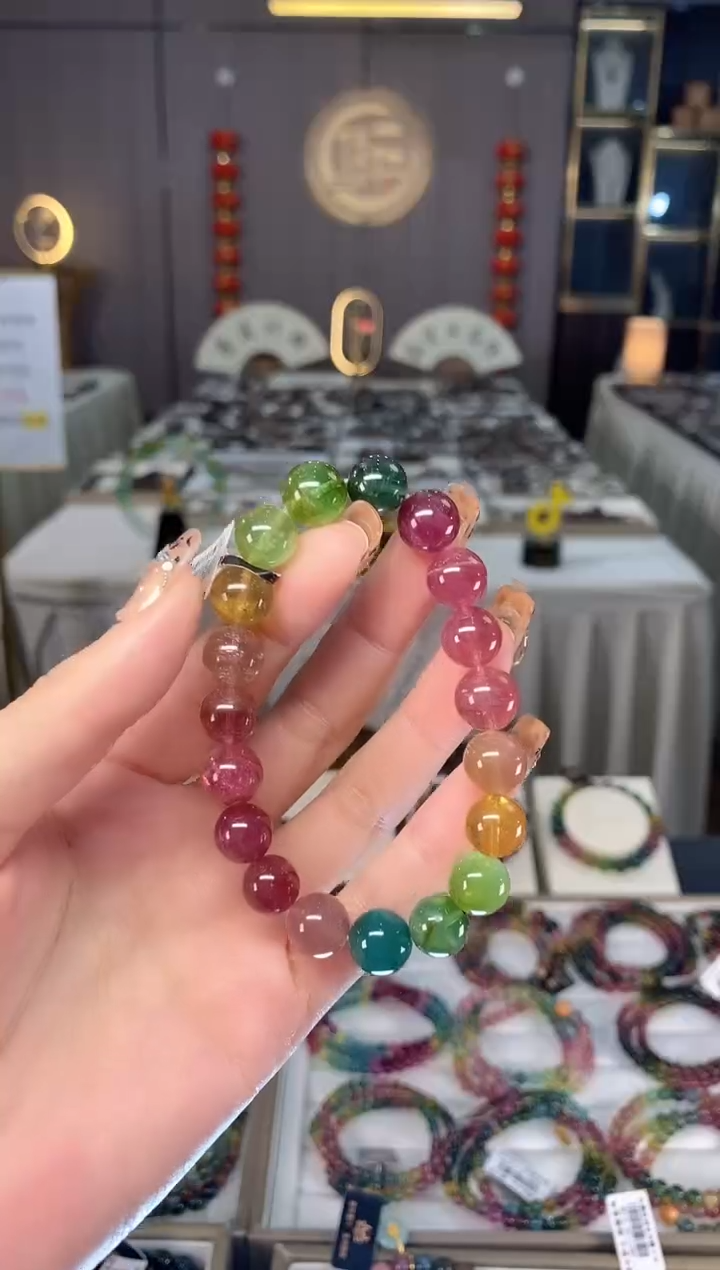 未镶嵌老矿碧玺色标彩虹单圈手串10mm+碧玺dan多样性发货一条