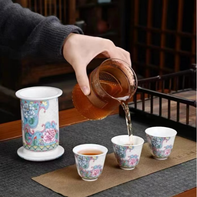 KK0508-掐丝银珐琅彩旅行套HSF2泡茶杯家用茶具陶瓷品茗杯