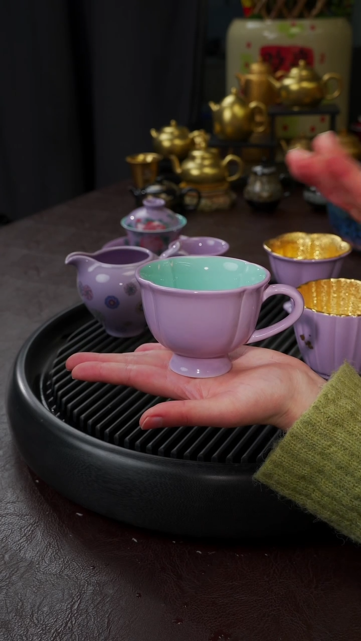 【闪购商品】杯【宜景窑烟幕紫】海棠撞色马克杯