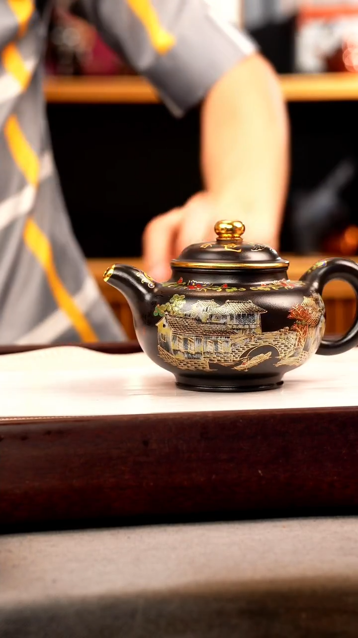 茶壶紫砂石黄 掇只 忆江南珐琅彩
