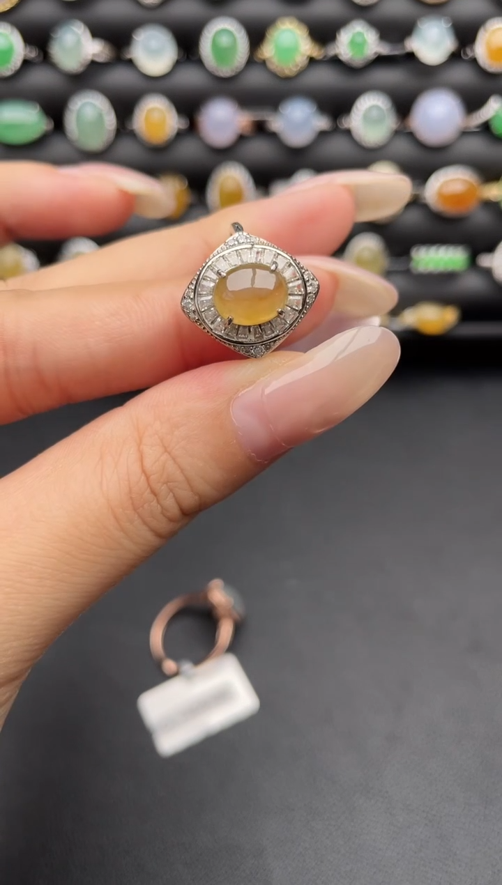 银S925镶嵌戒指翡翠一物一证一礼盒