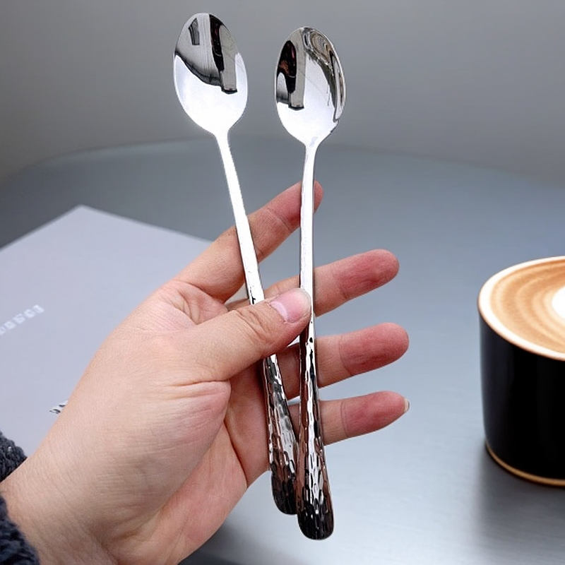 里德锤纹长柄搅拌勺2支，长度20cm、咖啡勺调料勺家用钢勺