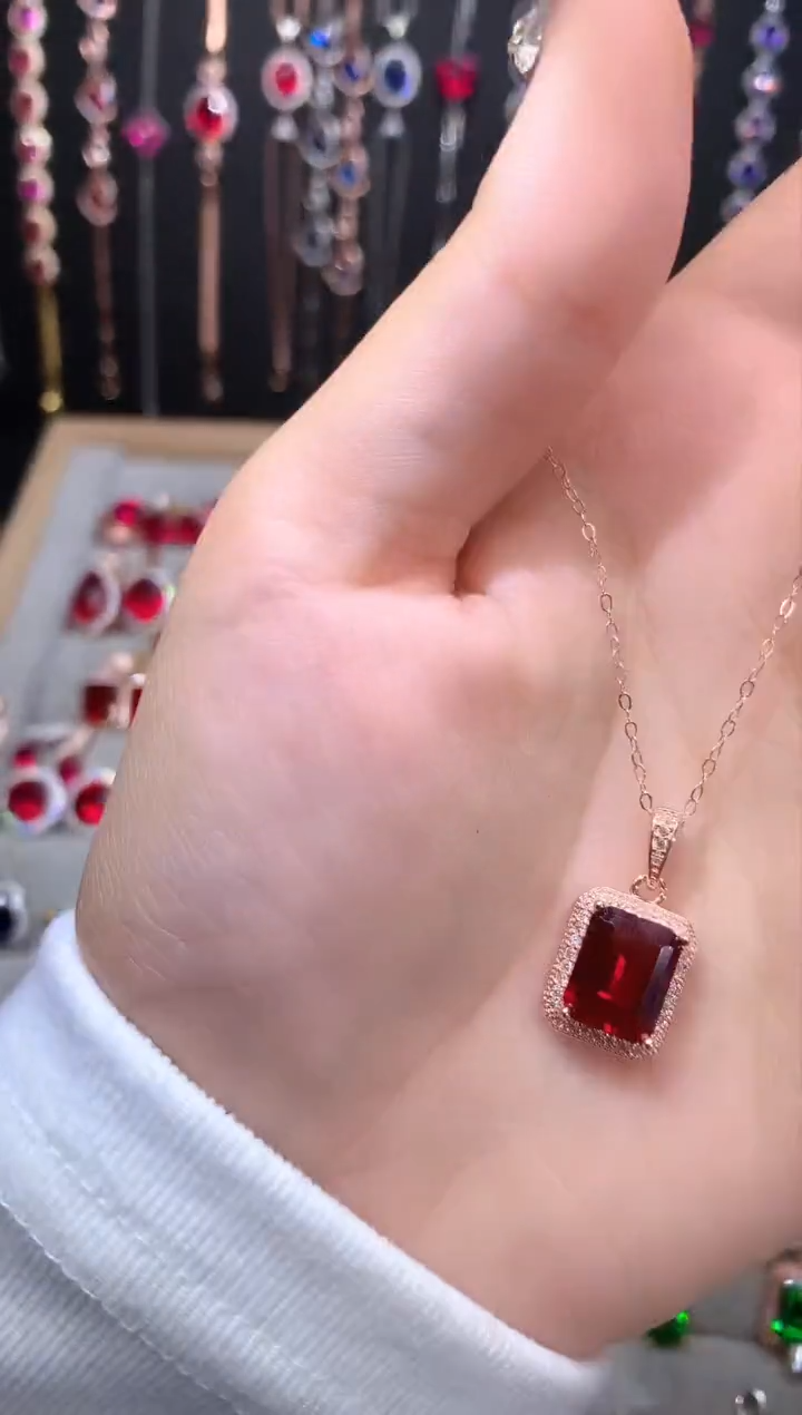 银S925镶嵌吊坠(赠链)红宝石玫瑰金