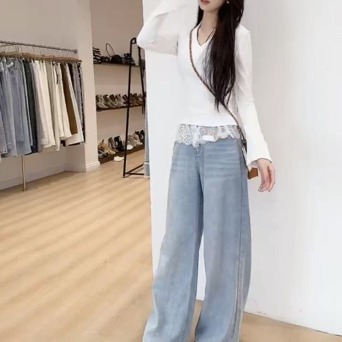 上衣显瘦牛仔蓝色高腰时尚百搭夏季宽松