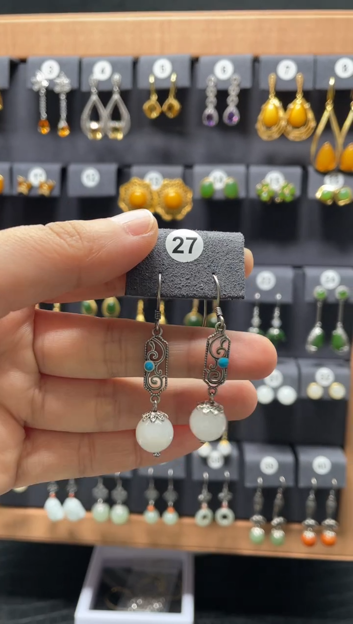 【闪购商品】和田玉耳饰银S925镶嵌0027