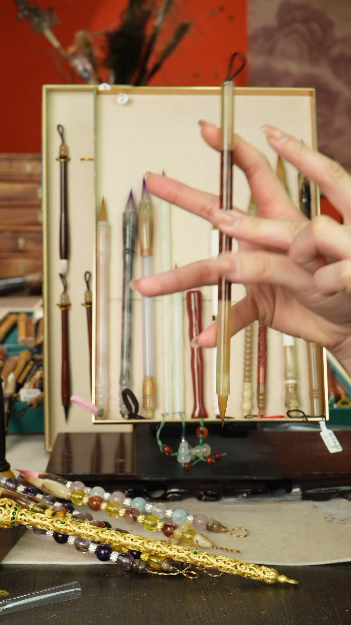 8号闪孤品高货毛笔链接 清水试笔 蘸墨不退