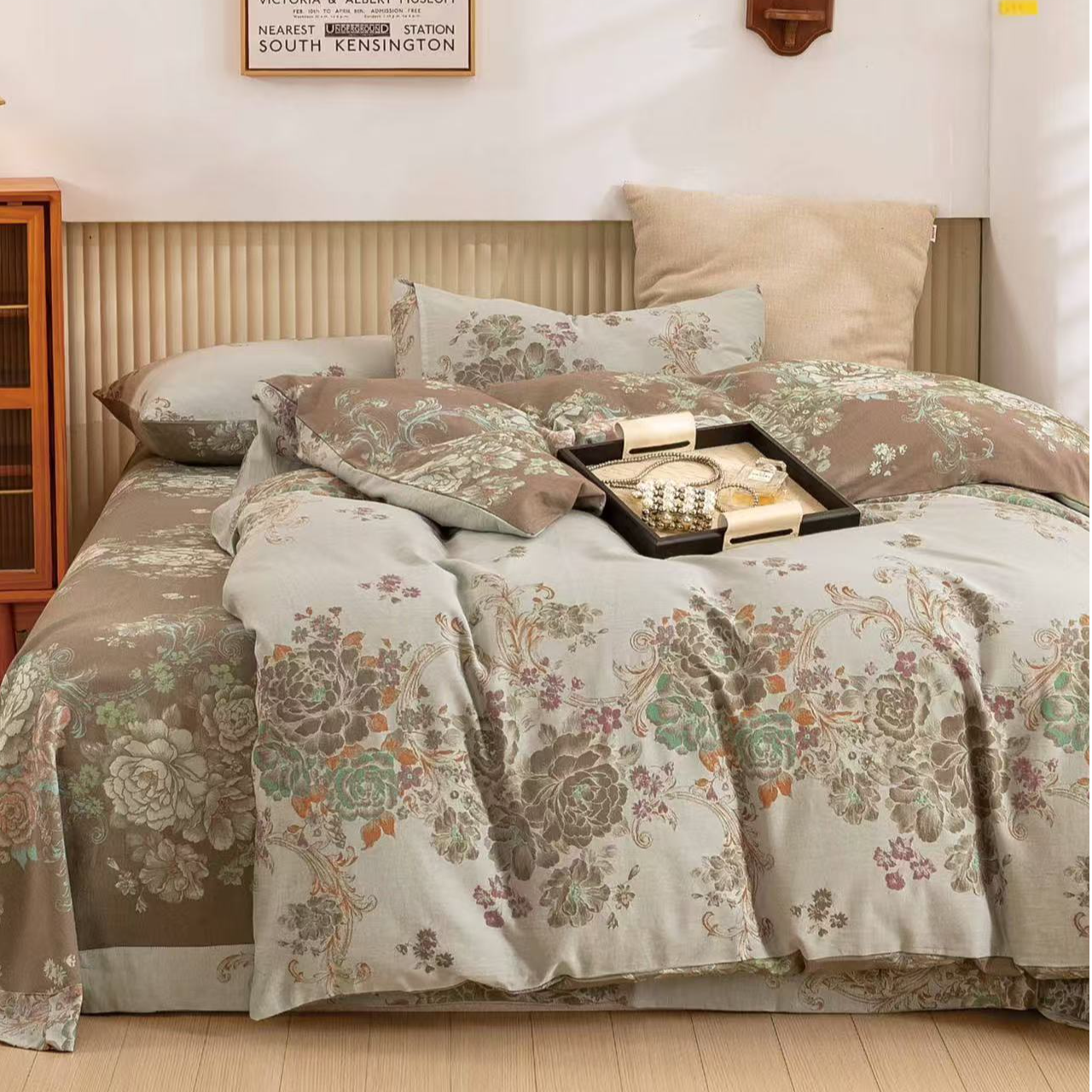 【莫克华斐】高奢美式复古亲肤柔纯棉双层纱有氧蛋白被--【康顿庄园】