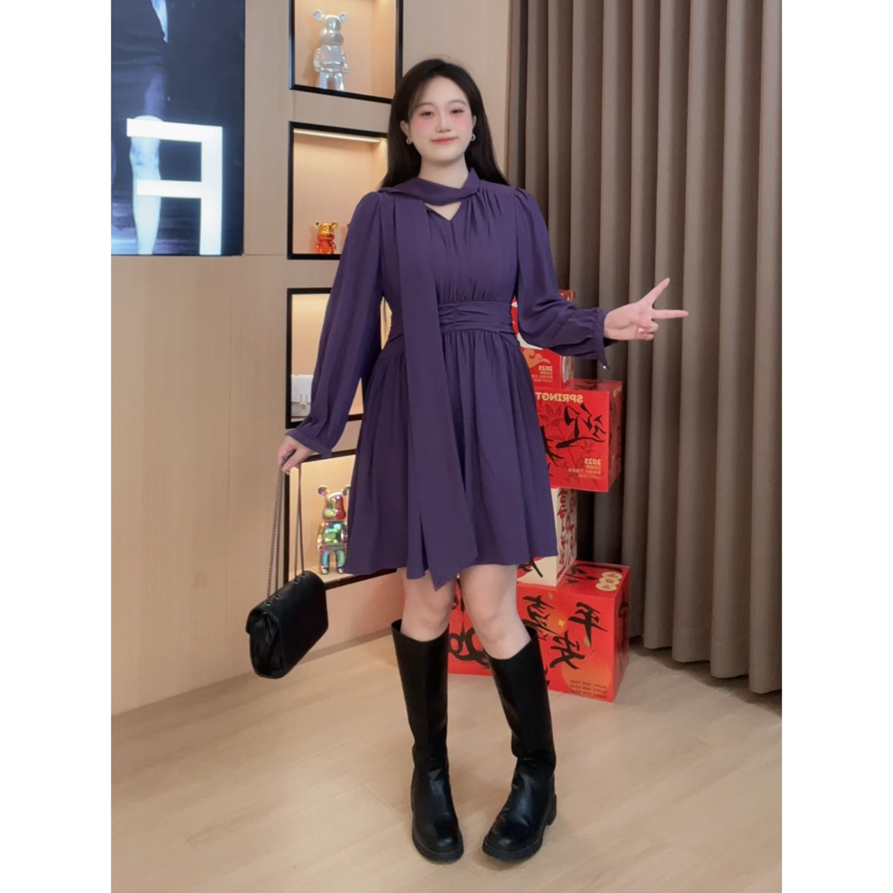 秀场春季新品遮肚显瘦高级感气质连衣裙大大微胖定制【DM244】