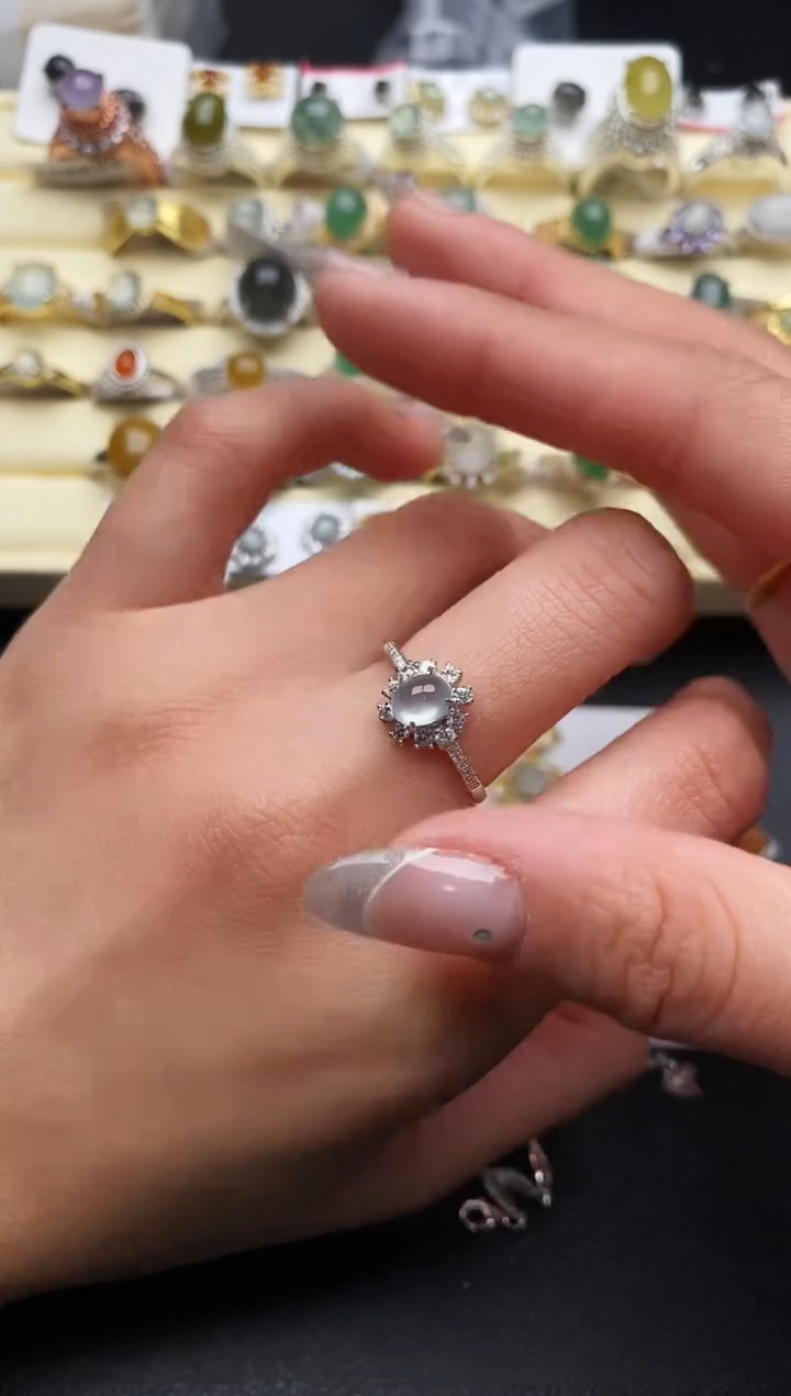 【闪购商品】翡翠戒指银S925镶嵌天然翡翠666 6  1+