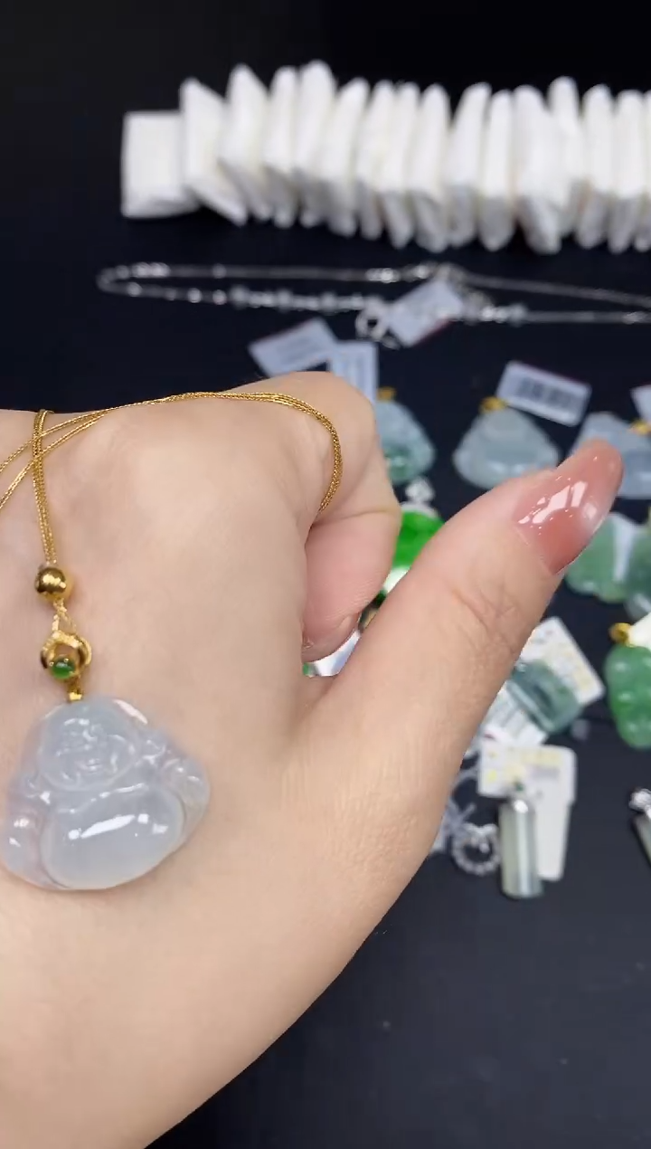 套链18K金镶嵌翡翠佛公18K金扣镶嵌@@CMT736