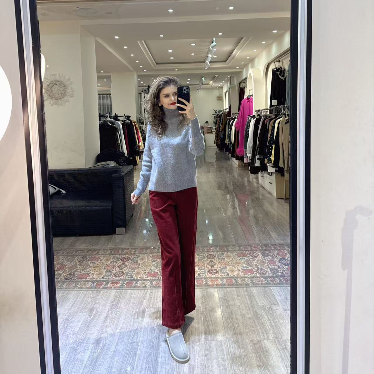 2024年自家原创设计高领宽松毛衣纠纷时尚裤子女款两件套套装