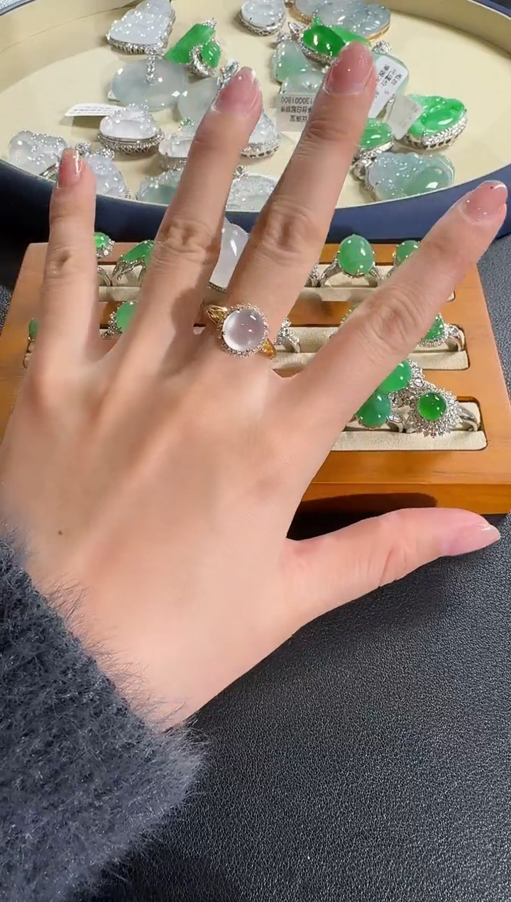 【闪购商品】翡翠戒指18K金镶嵌【源头工厂】宝石钻石镶嵌