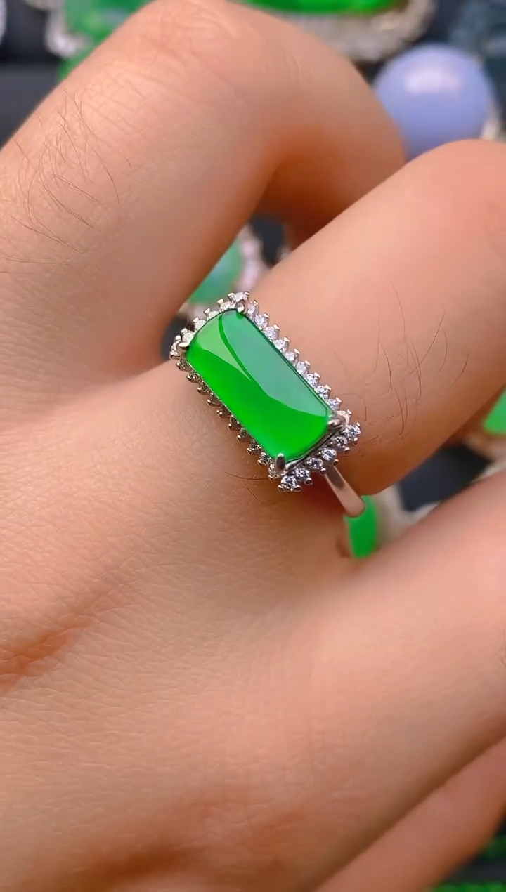 【闪购商品】翡翠戒指银S925镶嵌天然A货翡翠1