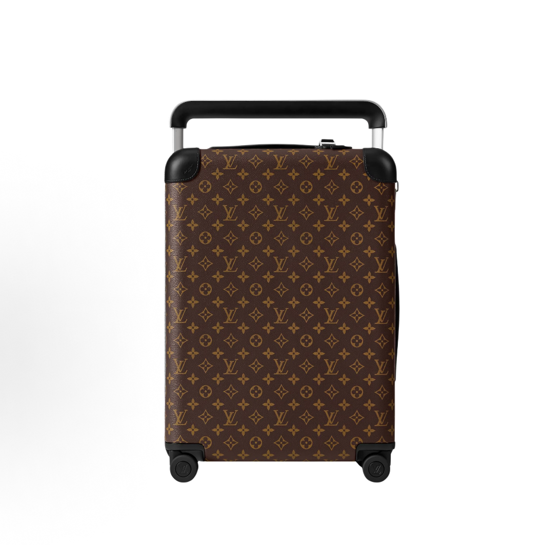 99新 LouisVuitton/路易威登 经典Horizon55棕老花拼黑配皮行李箱