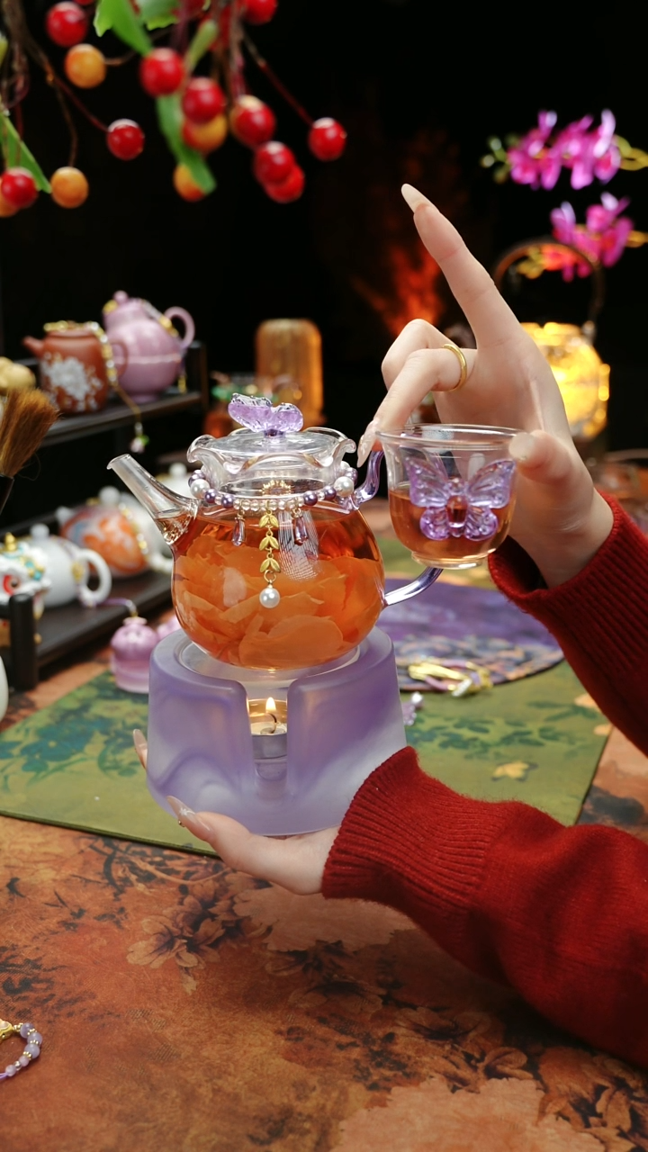 【闪购商品】紫色温茶台+茶壶+链子+杯子