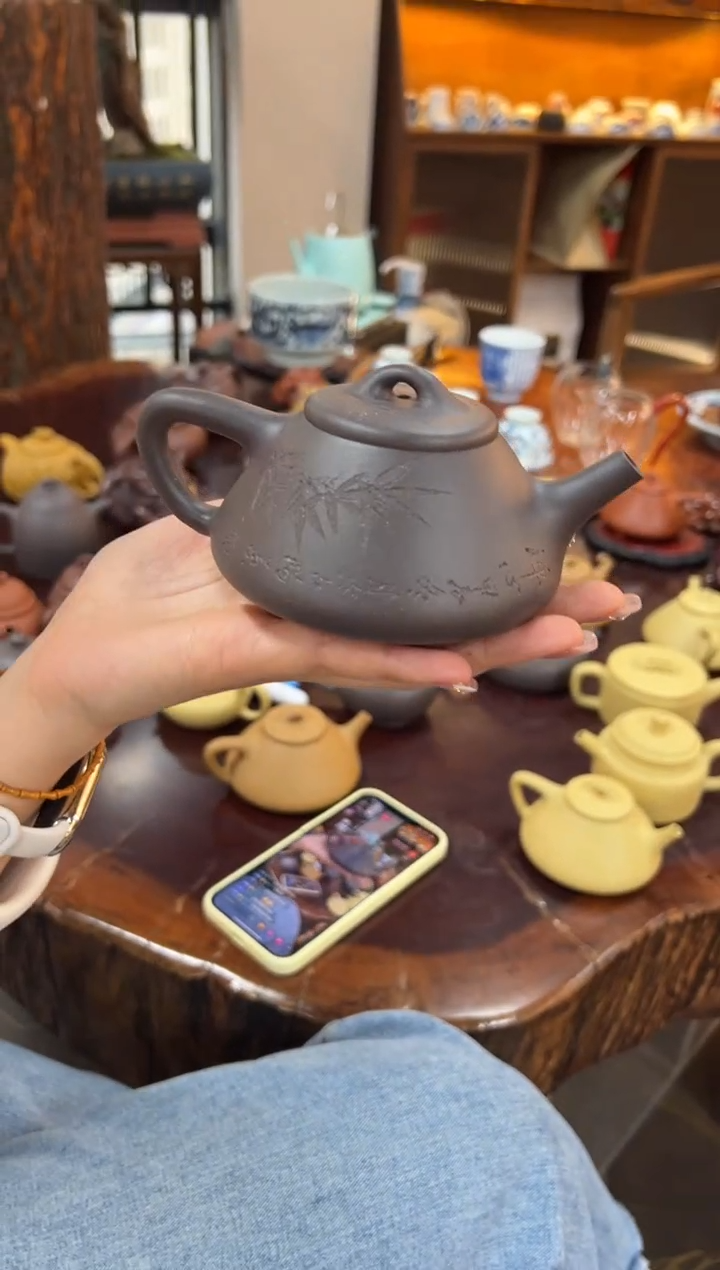 【闪购商品】紫砂茶壶【头哥手工壶】子冶石瓢天青泥刻绘