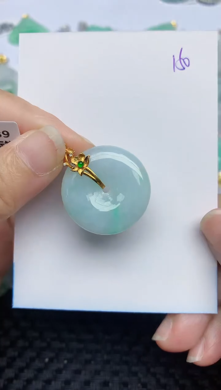 翡翠18K金镶嵌颈饰天然A货翡翠 150