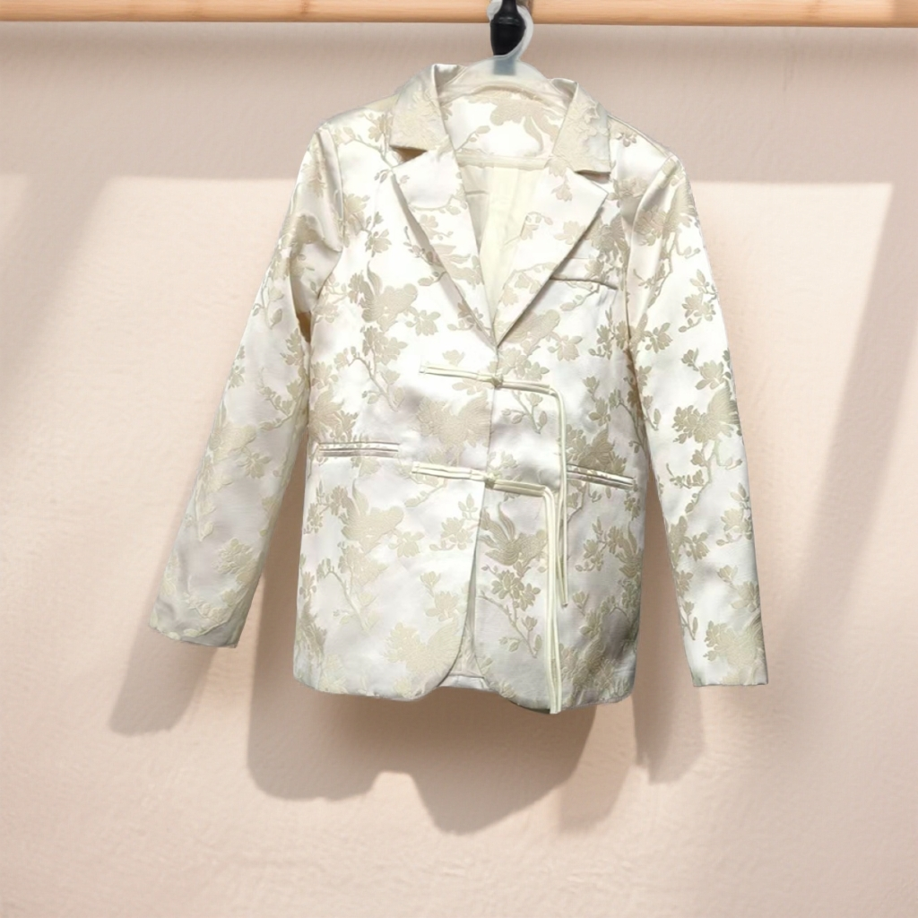 春秋新款新中式国风提花西装领高级感盘扣外套W361短款