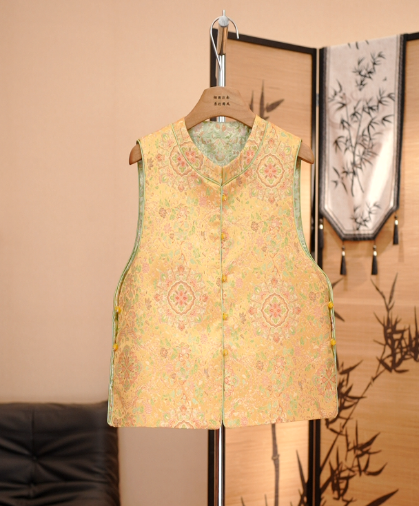 【虞美人】黄色高端新中式宋锦提花马甲外穿国风年轻改良唐装