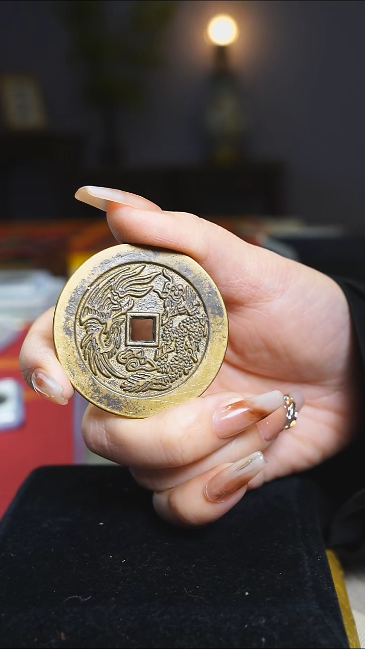 【闪购商品】铜龙凤呈祥吉语花钱4.7cm/2379