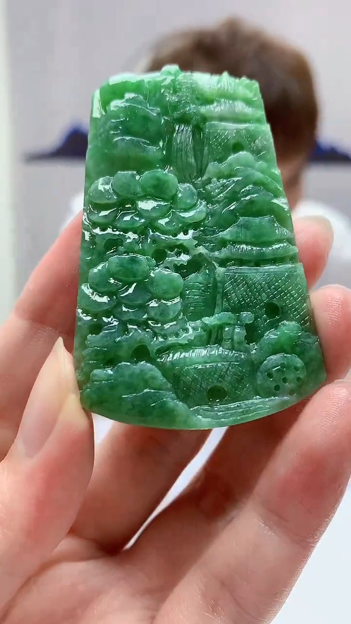 【闪购商品】定制翡翠未镶嵌4868zm-毛货挂件160山水