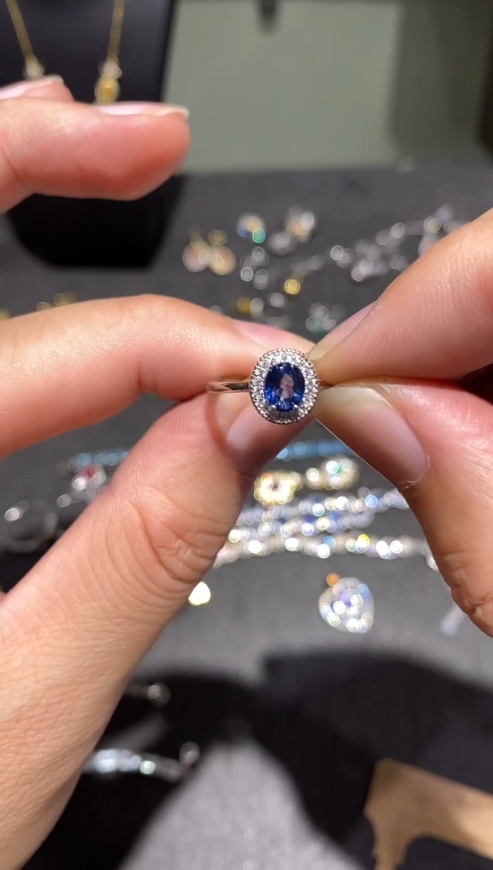 戒指蓝宝石银S925镶嵌戒指