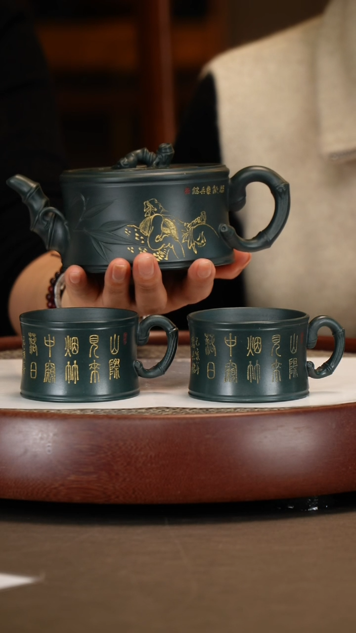 【闪购商品】紫砂茶壶【桑黎兵】绿泥竹段   300CC