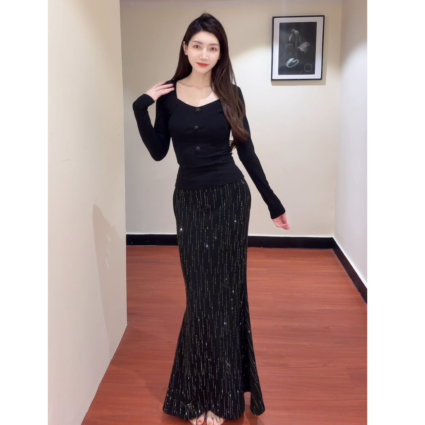 烫钻/1227【有运费险】重工烫钻晚宴礼服裙长裙女半身裙+上衣