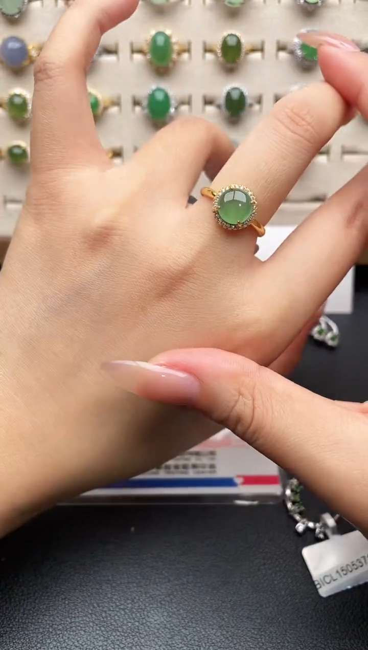 银S925镶嵌戒指翡翠一物一证一礼盒