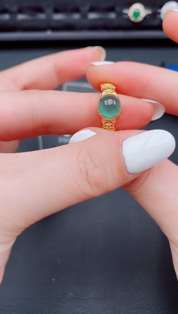 【闪购商品】翡翠戒指银S925镶嵌天然a货翡翠416