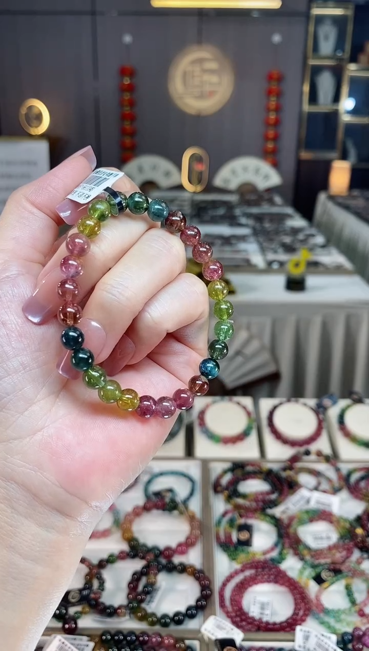未镶嵌冰透体老矿碧玺彩虹单圈手串6mm+碧玺hon多样性发一条