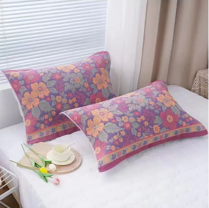 【繁花似锦】52*78cm棉纱布柔软舒适枕巾一对两只
