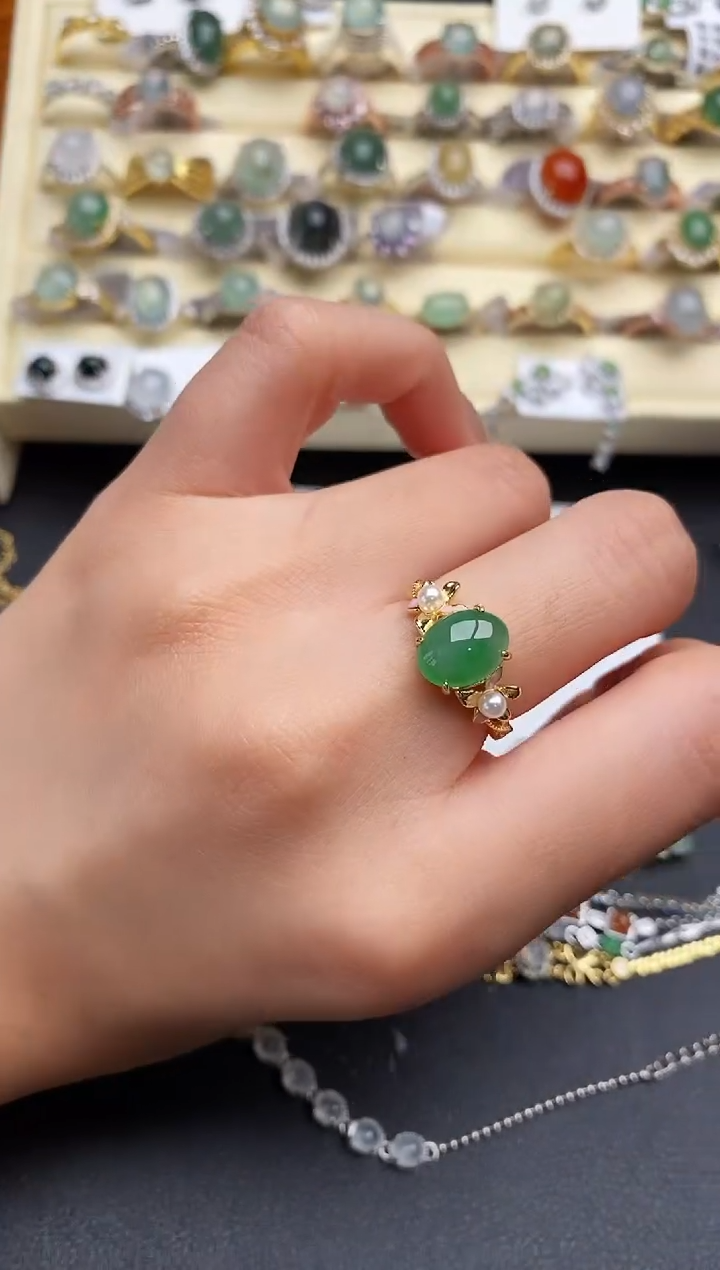 【闪购商品】翡翠戒指银S925镶嵌222222222+1