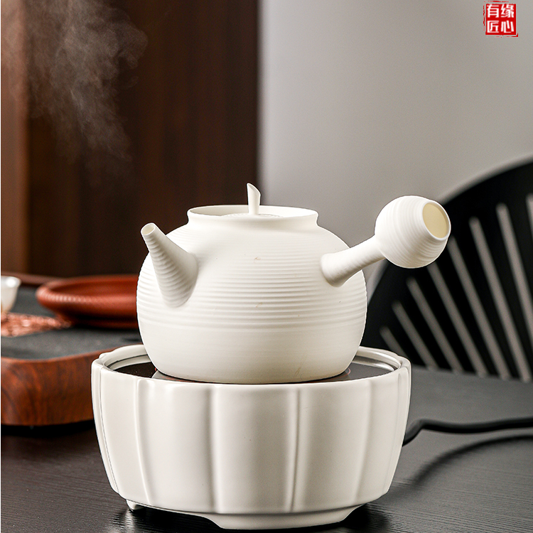 【三友缘】手工白泥侧把砂铫煮茶壶电陶炉陶瓷煮水器