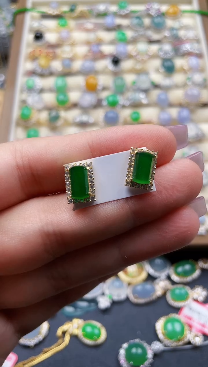 银S925镶嵌翡翠耳饰193