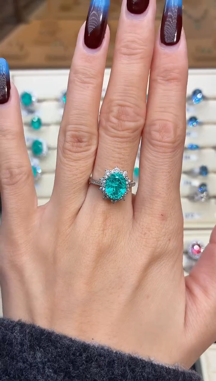 6ct碧玺（处理）无品牌 925银 轻奢感冰裂霓虹电光蓝系列