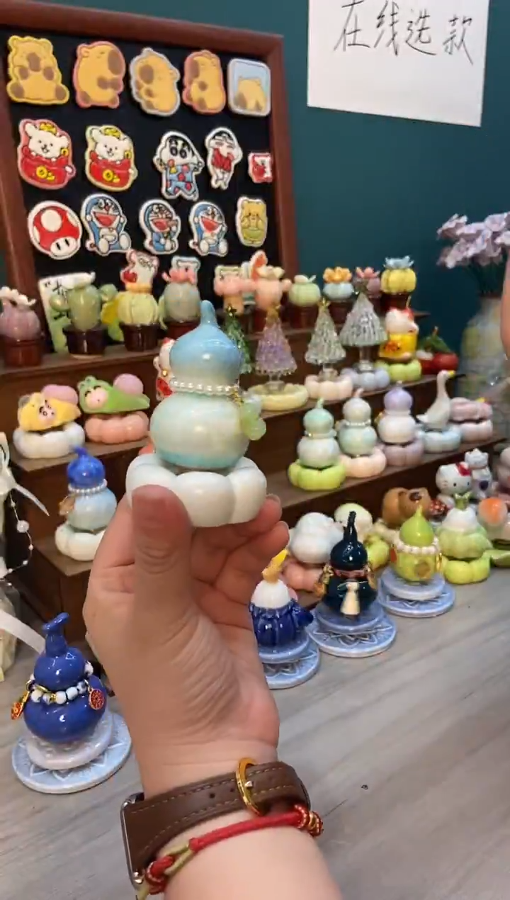 摆件陶天蓝葫芦景德镇陶瓷1个装