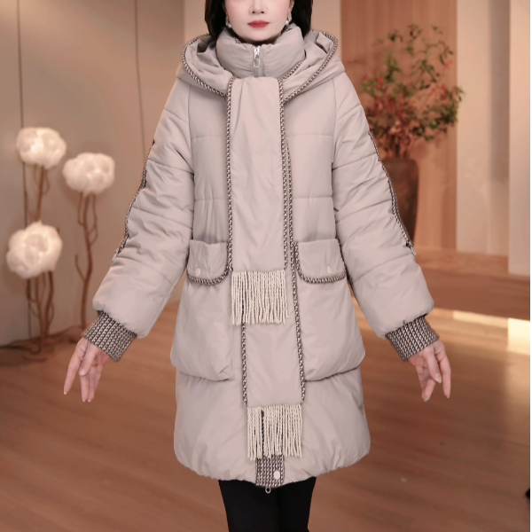 25年长款冬季女装棉服拼接连帽时尚洋气宽松保暖 FY-1086