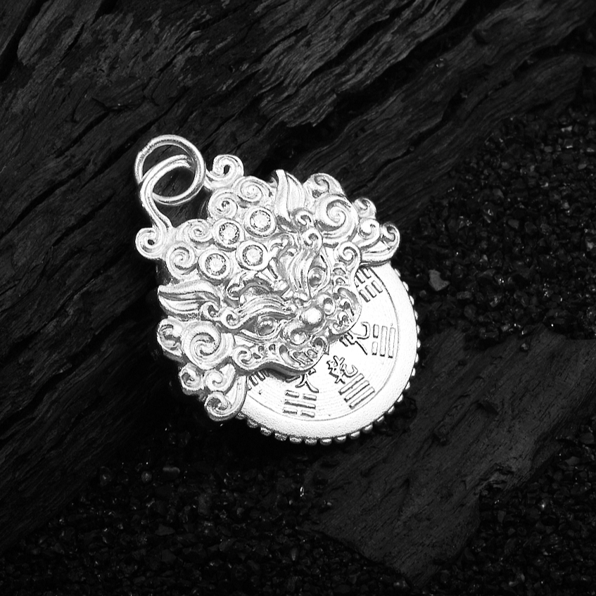 吊坠足银 足银990醒狮山鬼花钱吊坠 气质百搭(DZ9779)