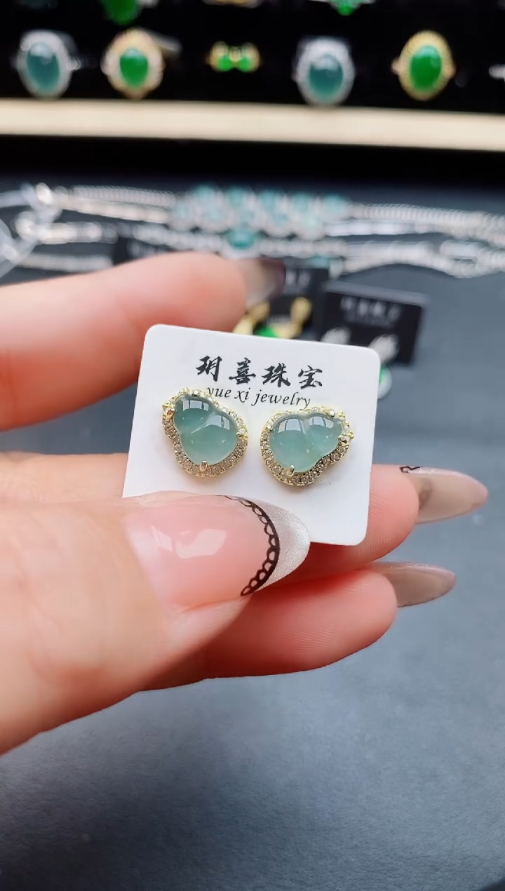 翡翠银S925镶嵌耳饰50850