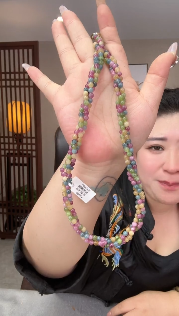 珐琅足银甄选好物 I 老吭料三根缠绕彩虹碧项链
