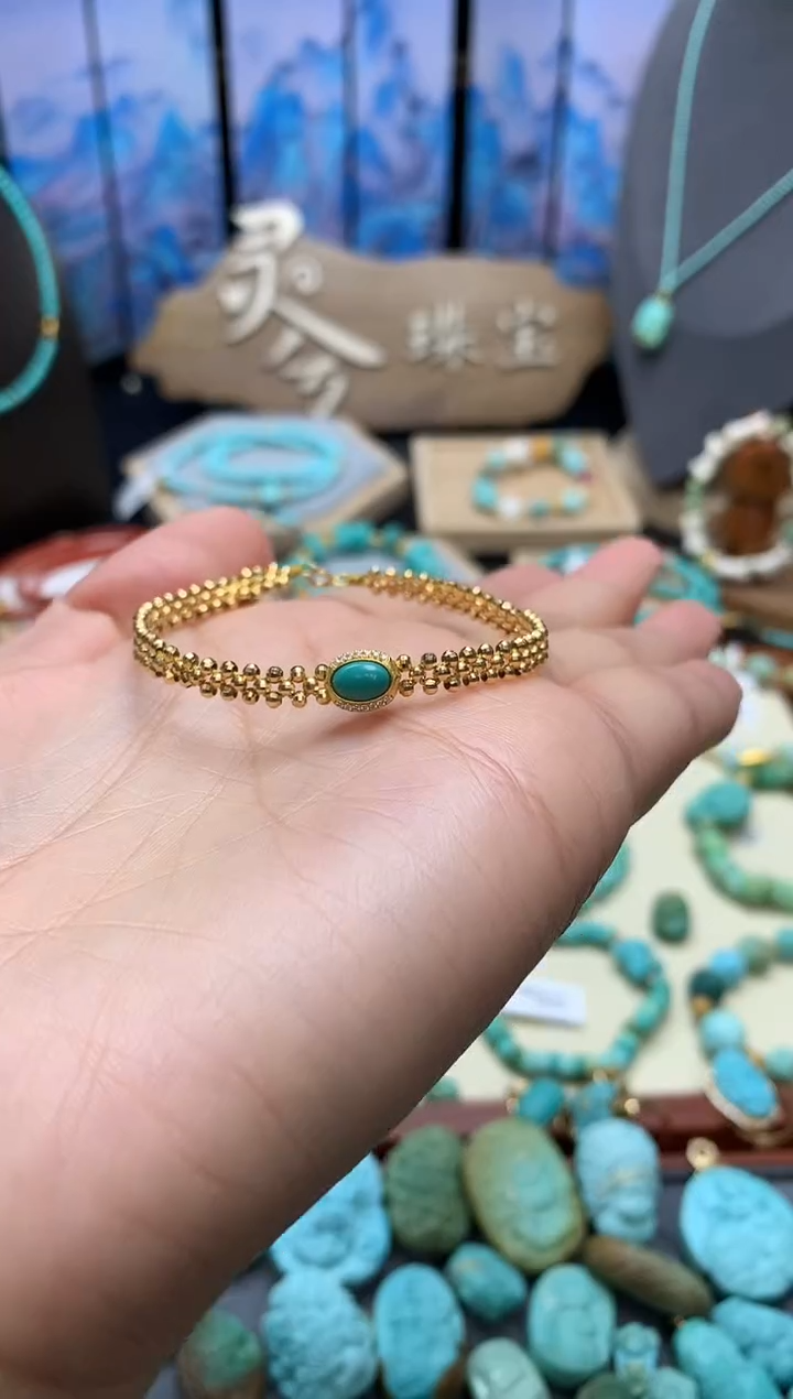 【闪购商品】绿松石手链18K金镶嵌18K金绿松石手链
