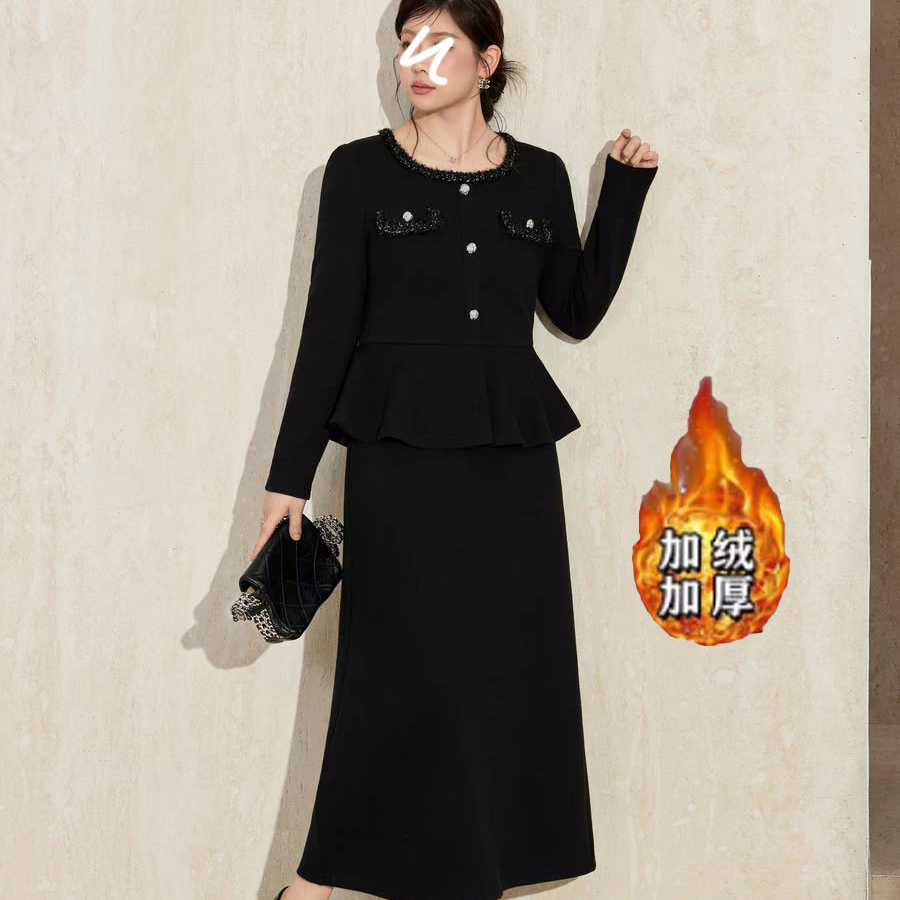 气质小香风长袖假两件名媛收腰连衣裙女秋冬季2025新款法式6036