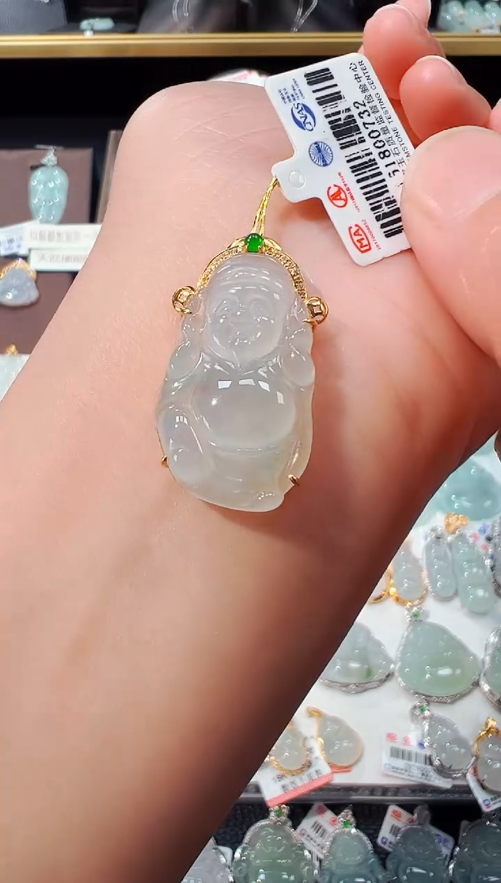 【闪购商品】翡翠吊坠(不含链)18K金镶嵌财神爷吊坠732
