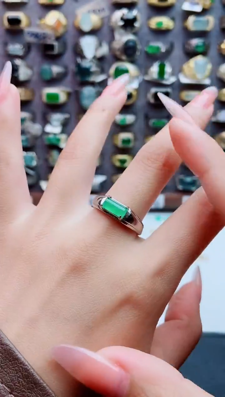 银S925镶嵌戒指翡翠天然翡翠男戒