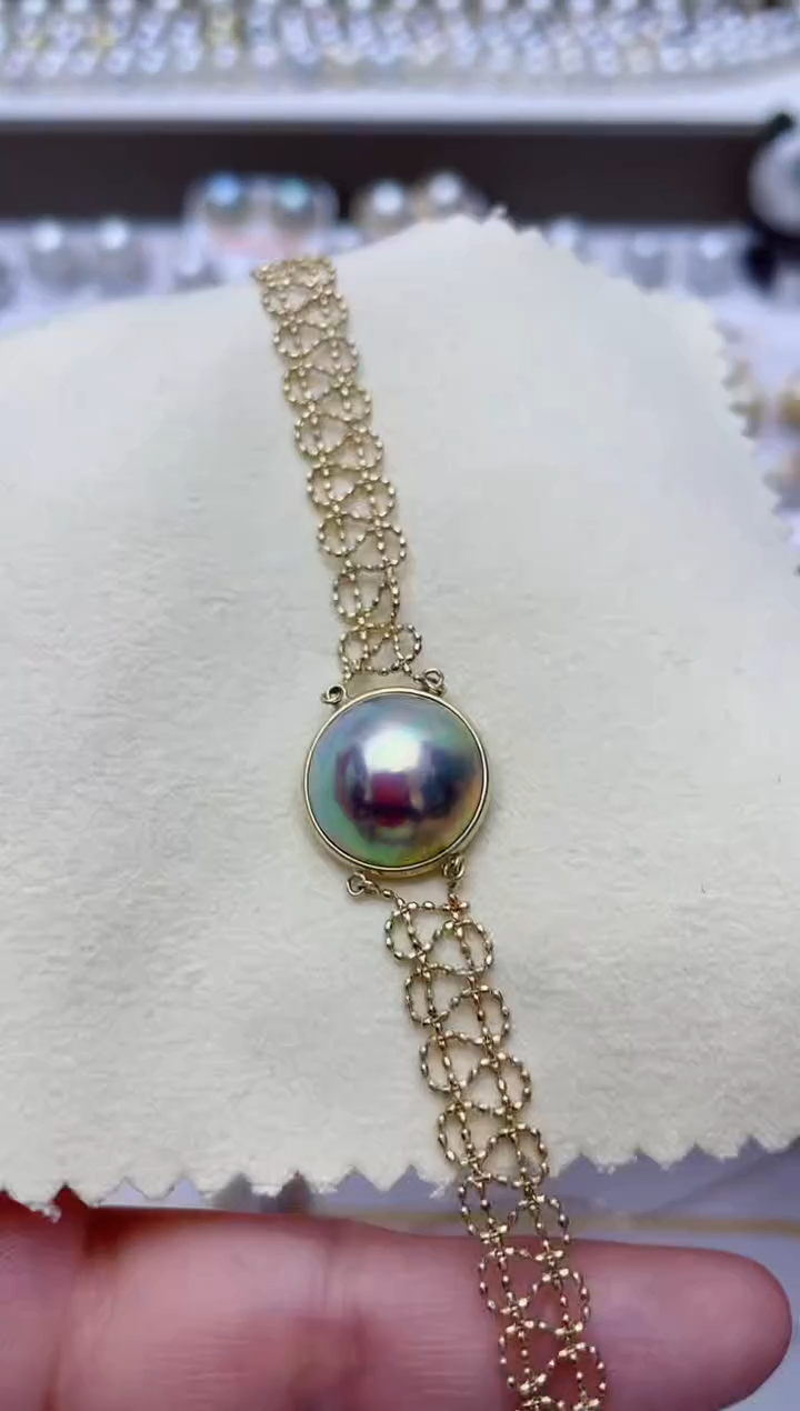 【闪购商品】拼合珍珠（马贝珠）手链18K金镶嵌A68