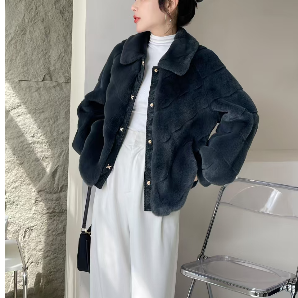 F（雪兰貂）春秋冬短款外套厚款花时尚百搭女士气质款韩版轻奢